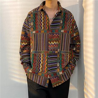 Mùa Xuân Thu Dạo Phố Retro Phong Cách Dân Tộc Dài Tay Áo Sơ Mi Nam Nữ Rời Vintage Cảm Giác Cặp Đôi Áo Sơ Mi Áo Khoác Ngoài Hợp Thời Trang