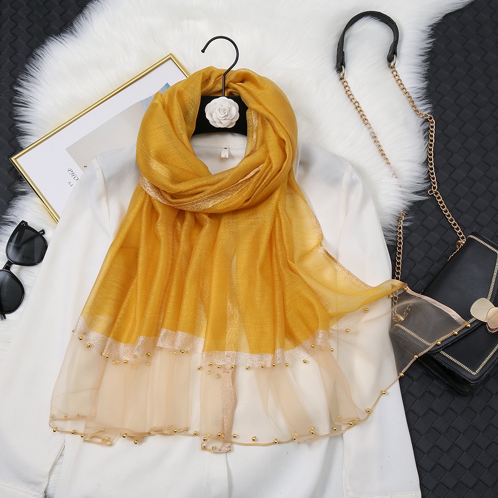 Zl Khăn Choàng Cổ Lụa Mulberry Dài Đính Ngọc Trai Nhân Tạo Cá Tính Thời Trang Mùa Xuân Dành Cho