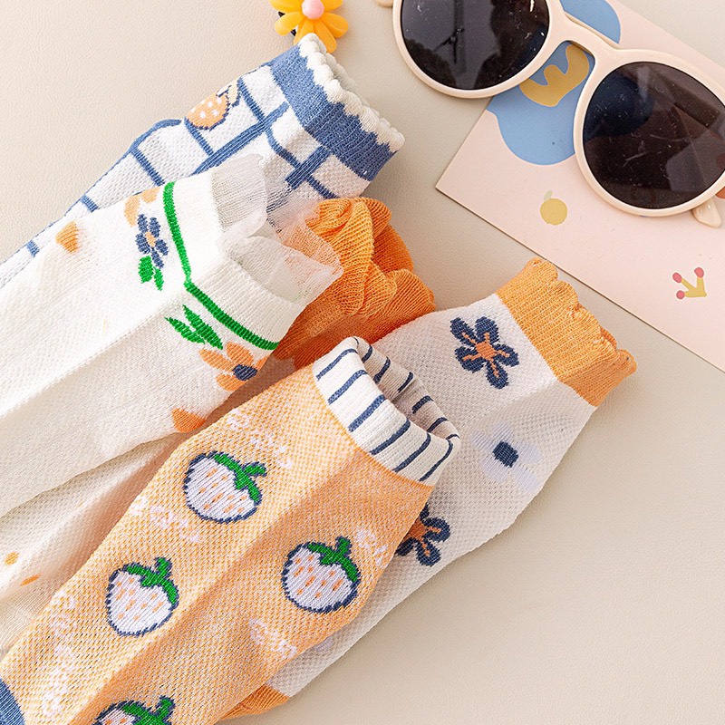 Set 5 đôi Tất cổ ngắn cho bé gái chất mỏng nhẹ len lưới