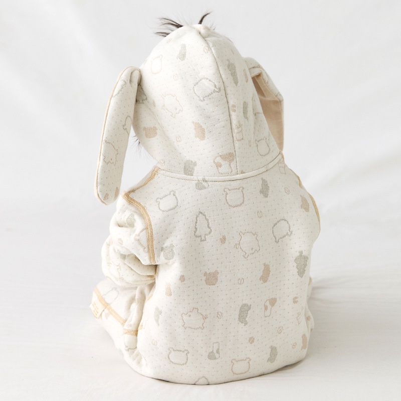 Babyfair. Bộ body cho bé sơ sinh 0-2 tuổi trần bông mũ tai thỏ cotton tự nhiên không chất tẩy nhuộm cho bé gái bé trai mùa đông
