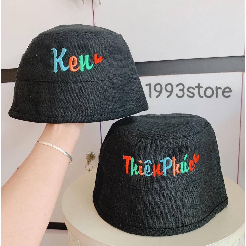 Mũ bucket thêu tên/Nón bo thêu tên màu cầu vồng kèm sticker siêu cưng!!!