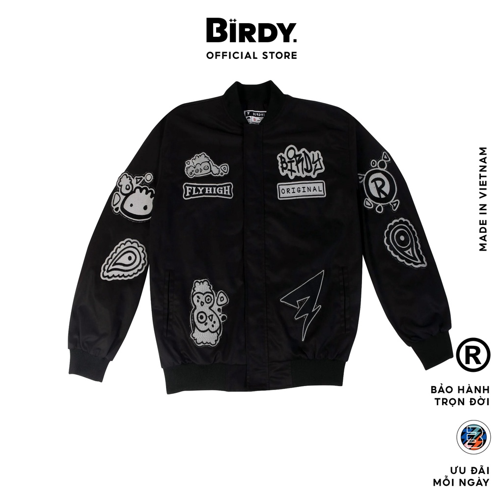 Áo khoác thời trang nam nữ Birdy fly high bomber jacket màu đen vải khaki cổ đứng chính hãng