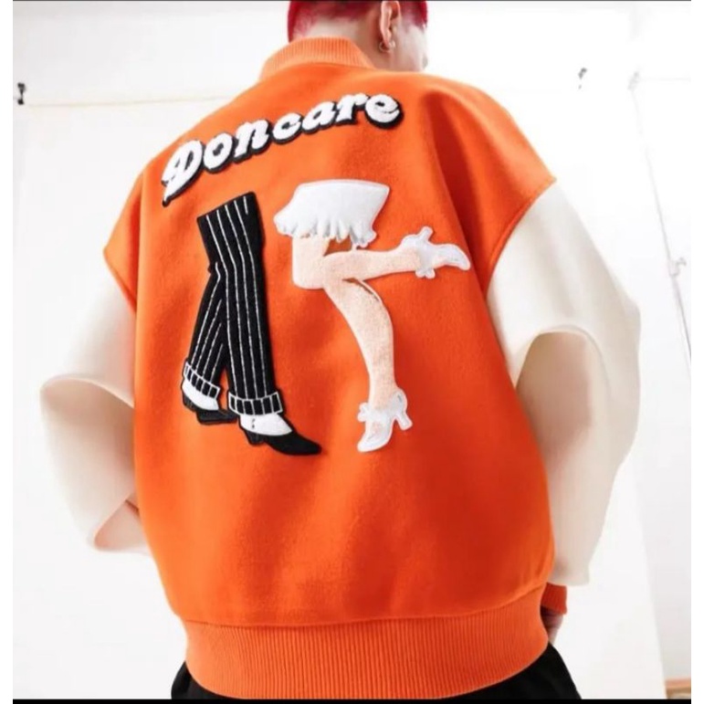 Áo bomber - Jacket Varsity phối tay da Doncare chất dạ cúc bấm Nam nữ