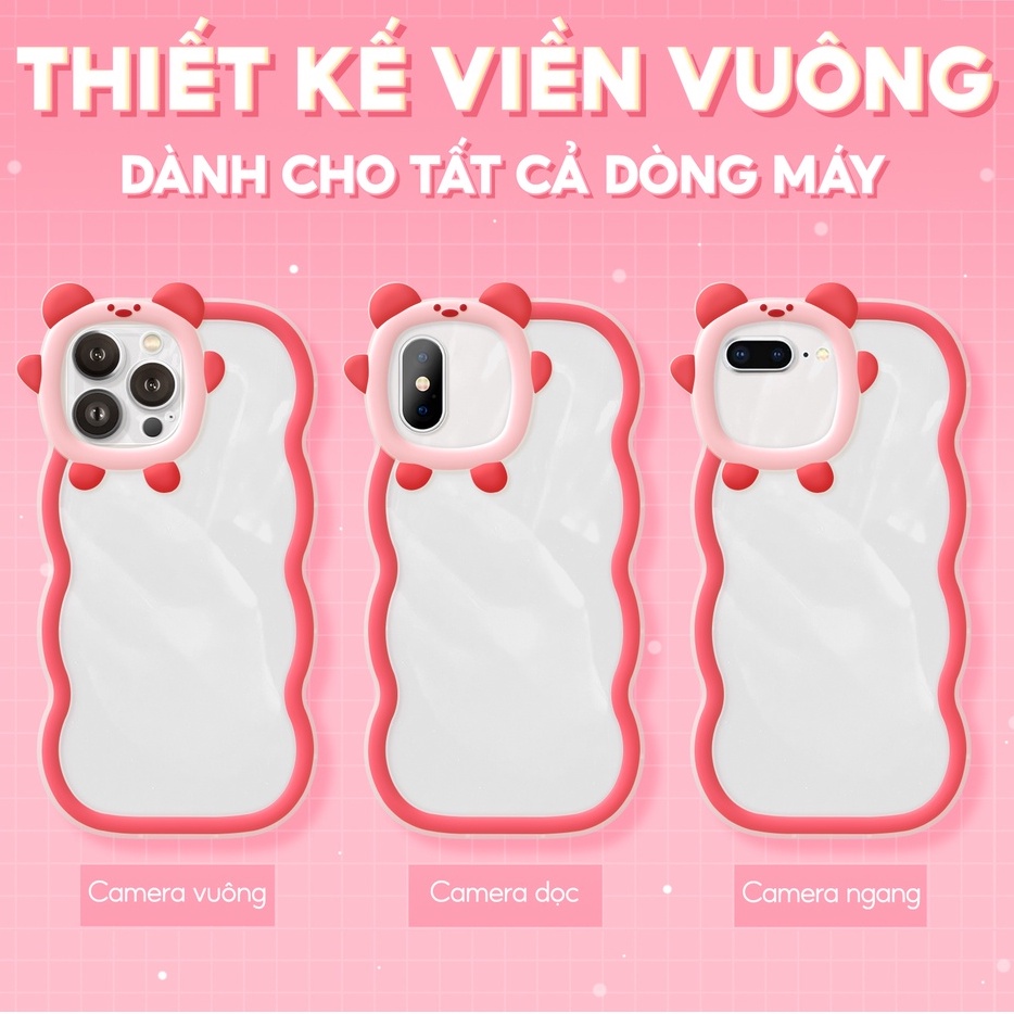 Ốp iphone viền gấu sóng lượn Gấu Tai Dài dễ thương 6/6plus/6s/6splus/7/7plus/8/8plus/x/xr/xs/11/12/13/14/pro/max/pthương
