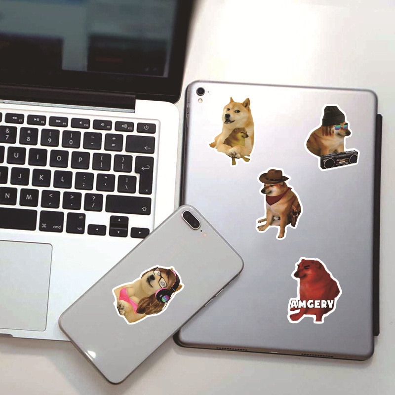Bộ 50 Miếng Dán Trang Trí Tủ Lạnh / Xe Hơi / Xe Cún Shiba Inu graffiti Dễ Thương