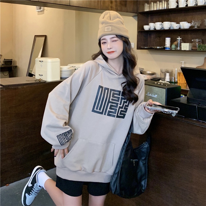 Áo Hoodies Dáng Rộng Hoạ Tiết In Phong Cách Vintage Hàn Quốc