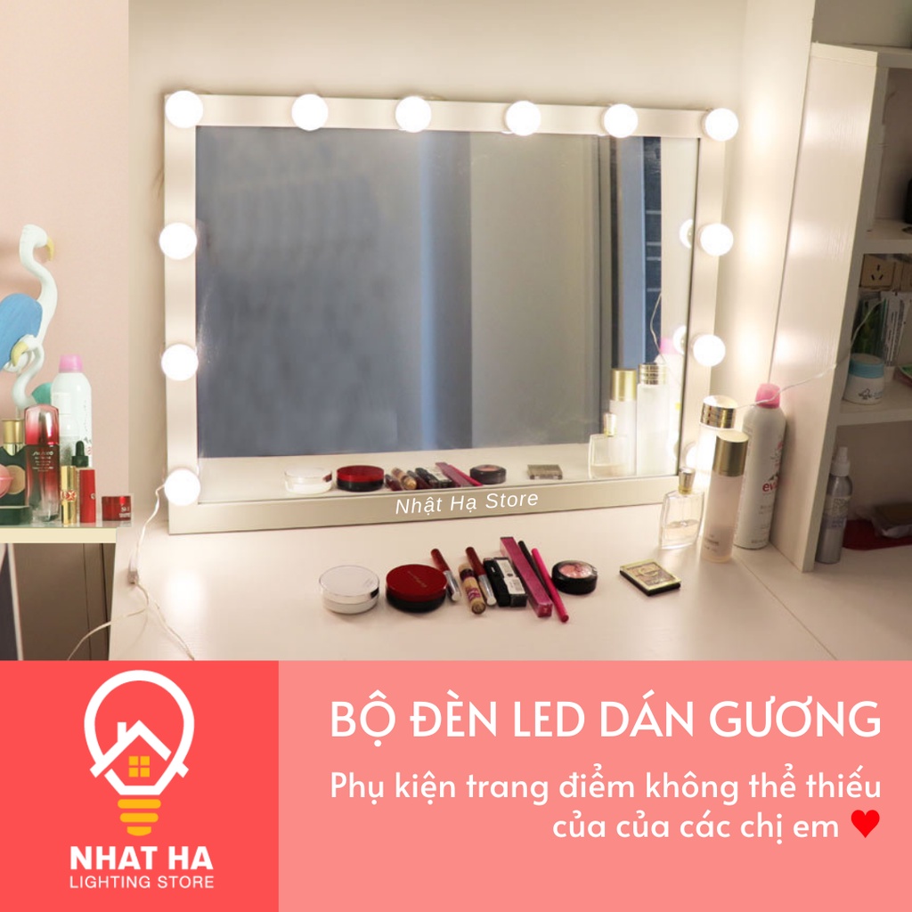 Bộ 10 Bóng Đèn Led Gắn Gương Bàn Trang Điểm, Dán Trang Trí Gương BL030 - Tăng Giảm Ánh Sáng 5 Chế Độ