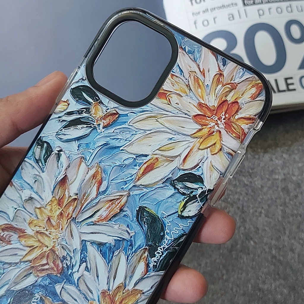 Ốp Iphone hoa cúc sơn dầu viền đen các dòng 7/7plus/8/8plus/x/xr/xs/11/12/pro/max/plus/promax - Tomax Shop