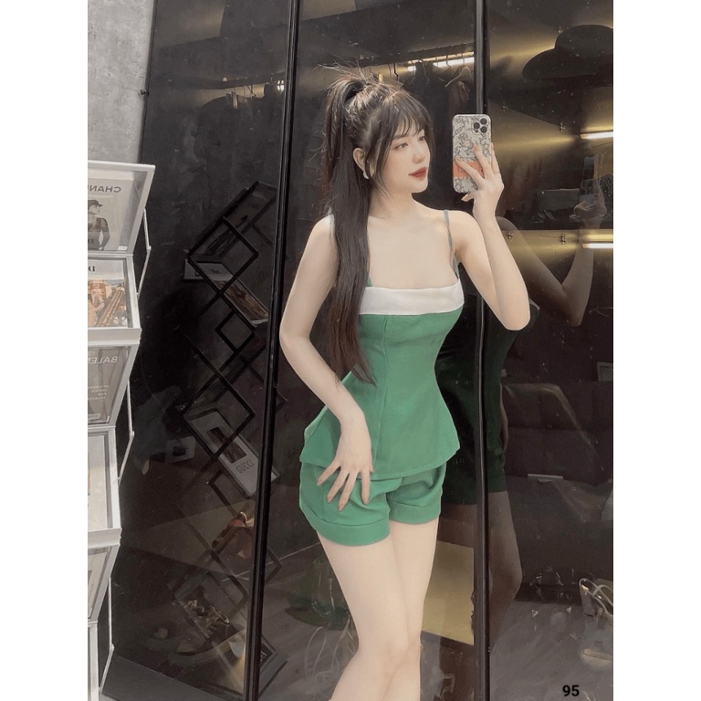 (FREE SHIP) SIÊU SAL SÉT LENIN THIẾT KẾ ÁO HAI DÂY PHỐI QUẦN ĐÙI XINH XẮN KHI ĐI CHƠI UP SHOP VALENTINNA