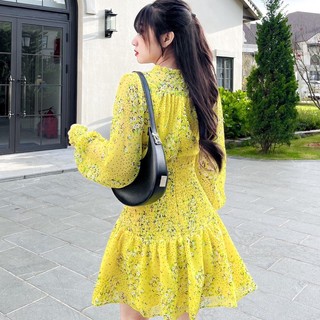 Đầm SANDRA - Đầm tay dài smocking eo cổ tròn
