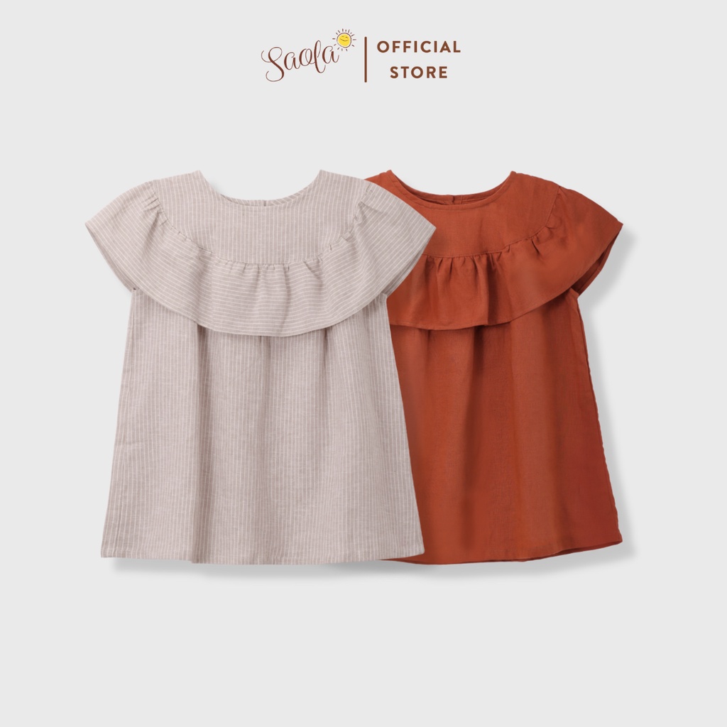 Đầm/ Váy Bé Gái Cổ Tròn Phối Bèo Chất Liệu Linen Thoáng Mát - MARION DRESS - DRL006 - SAOLA KIDS CLOTHING