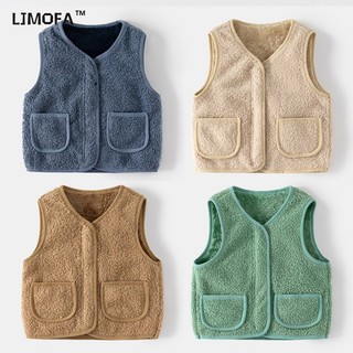 LJMOFA Áo Sweater Sát Nách Vải Nhung Màu Trơn Có Khóa Kéo Ấm Áp Cho Bé 1-8 Tuổi