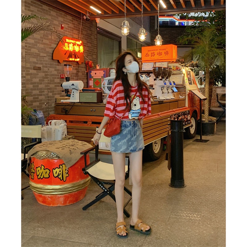 Áo Thun Ngắn Tay Họa Tiết Sọc Ngang Thời Trang Dành Cho Nữ