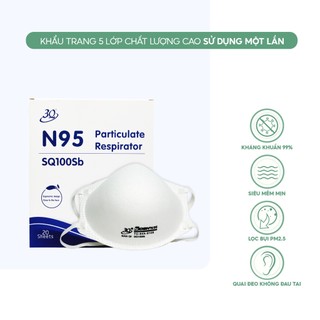 Khẩu trang N95 màu trắng SQ100Sb thương hiệu 3Q chống bụi mịn, vi khuẩn
