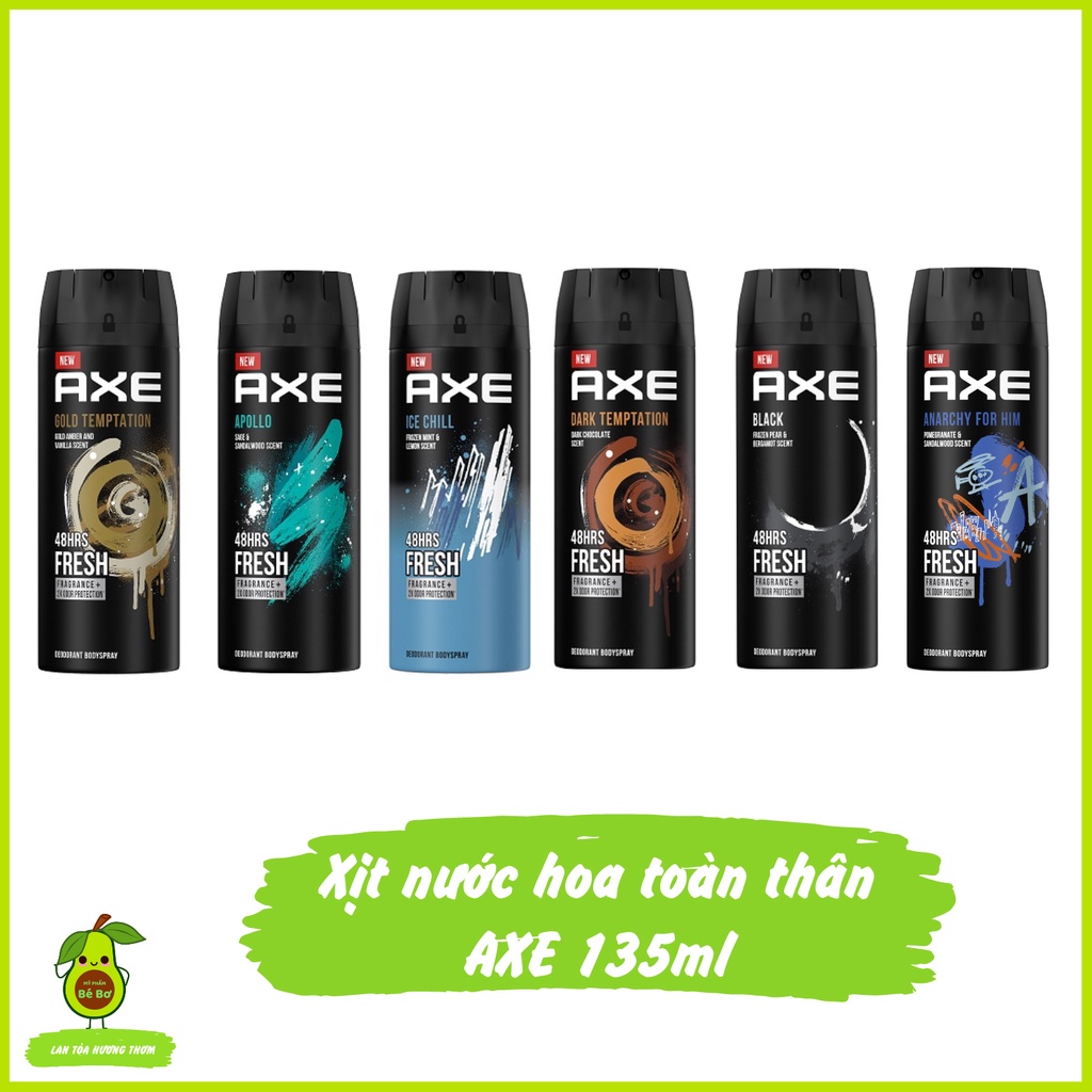 Xịt nước hoa nam toàn thân AXE 135ml - Xịt khử mùi hương nước hoa nam AXE kháng khuẩn nhập Thái Lan ngăn đổ mồ hôi nách