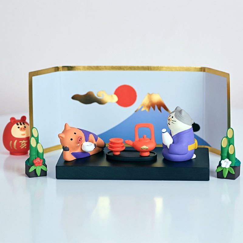 Mô hình chú mèo Zakka Phong Cách Nhật Bản trang trí bộ sưu tập Serie Miếu Thờ Ngày Tết