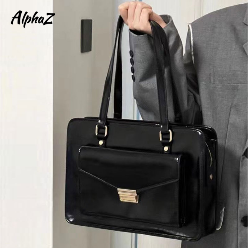 SHI CHEN Túi Xách Da pu Bóng Màu Đen Bóng Thời Trang vintage Nhật Bản Giản Dị Đa Ứng Dụng