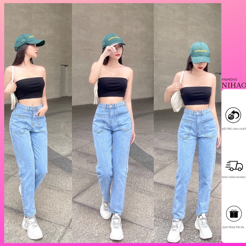 Quần Jean Nữ Lưng Cao Nihao Ống Nhỏ , Mềm Mại ,Tôn Dáng 4Túi Vuông Độc Lạ , Phong Cách Trẻ Trung Năng Động 230