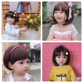 Tóc cho bé gái,Bộ tóc giả nguyên đầu siêu dễ thương cá tính dành cho bé gái diện tết - mềm như tóc thật