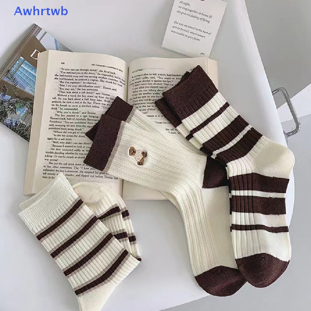 Vớ Dày Họa Tiết Hoạt Hình Kẻ Sọc Trắng Đen Thời Trang Thu Đông Cho Nữ Mới