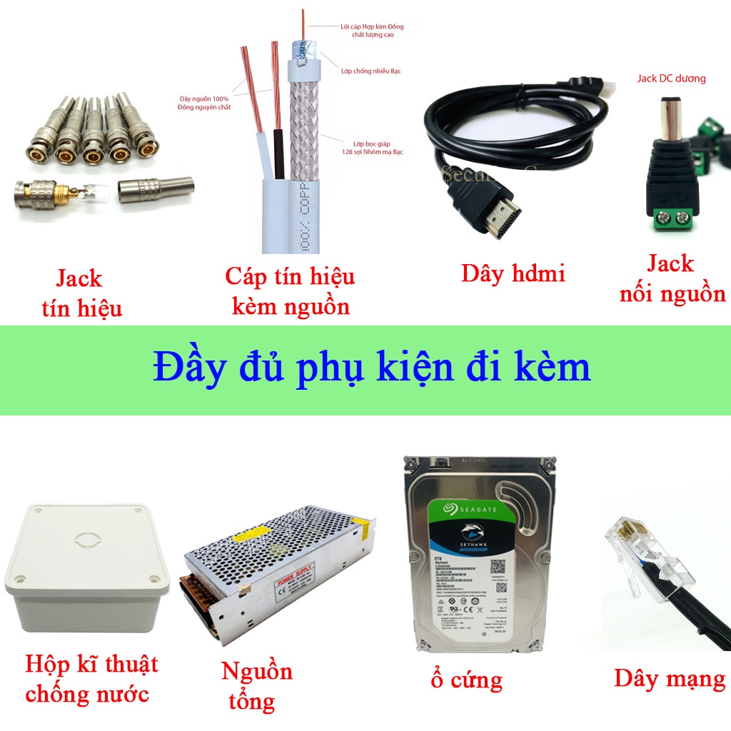 Trọn bộ 4 camera Hikvision 2mp FHD 1080P + hdd 500gb - Hàng chính hãng tặng kèm phụ kiện lắp đặt, lắp đặt tận nơi