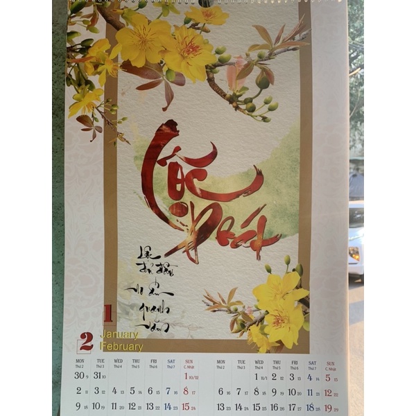 Lịch Tết  2023 treo tường lò xo đỉnh 7 tờ Quý Mão siêu đẹp, kích thước 40x60 và 36x70