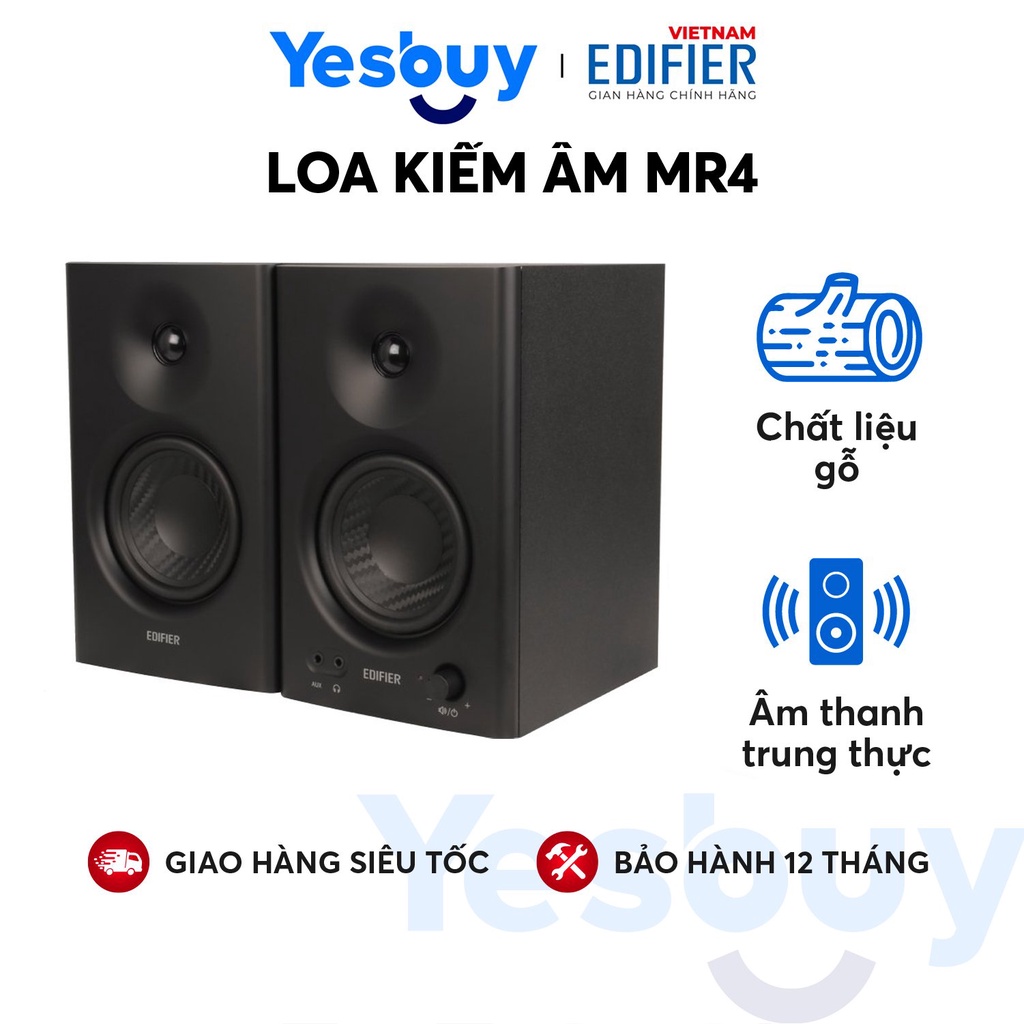 Bộ loa kiểm tâm EDIFIER MR4 Công suất 42W, Vỏ gỗ chống dội âm - Tweeter vòm 1 inch, âm thanh siêu trầm Hàng chính hãng