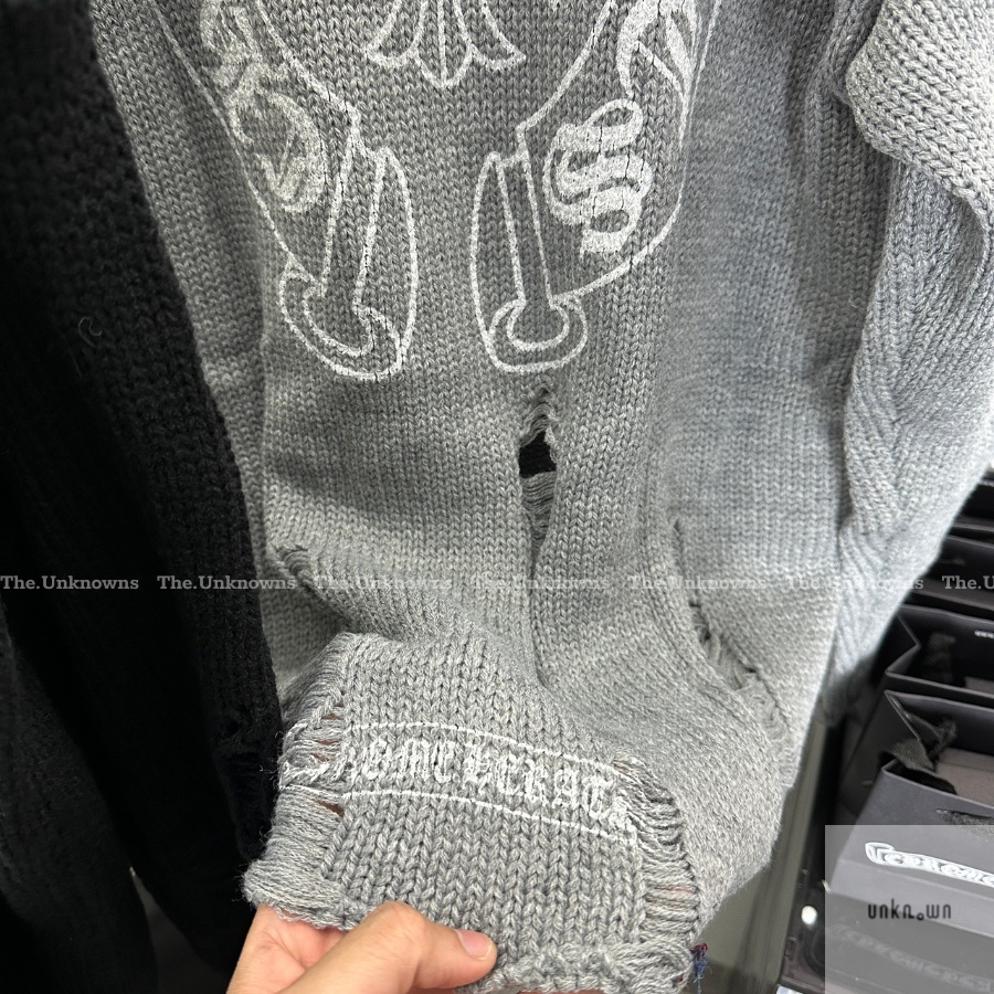 👑👑-Áo Sweater Len Chrom Heart Logo Knit,Áo Len CH rách chất len đan cao cấp