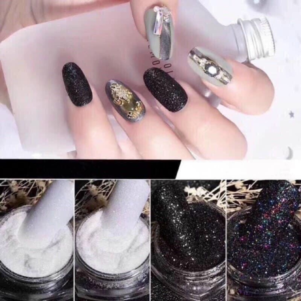 Nhũ rắc móng nail , nhũ rắc nail kim cương mịn đen trắng