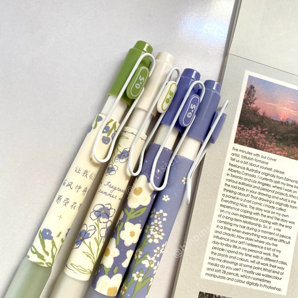 Bút gel MURA Little Daisy phong cách Nhật Bản, ngòi kim, mực đen 0.5 mm BMR-8172