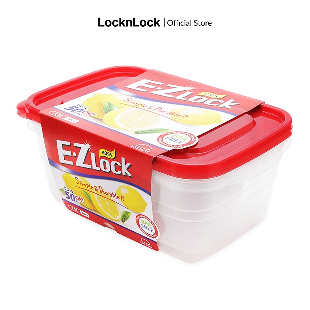 Bộ 2 hộp nhựa nắp đỏ Lock&Lock New Ezlock rect container 390ML 2P set HLE6824S