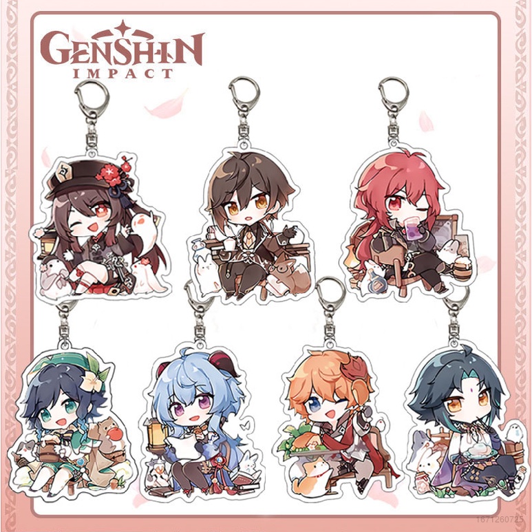 1ag Genshion Va Chạm Móc Khóa Bằng Acrylic Họa Tiết Hoạt Hình Wendy Xiao Hutao Zhongli Dễ Thương