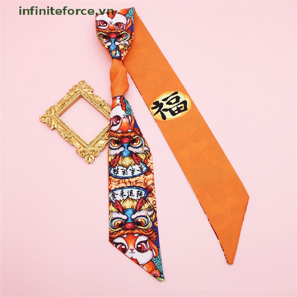 Khăn Quàng Cổ Vải Lụa In Hoạt Hình Thắt Nơ Ruy Băng Thời Trang Năm Mới Cho Nữ