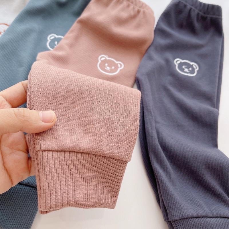 Sét 5 quần nỉ tăm gân thêu gấu xuất Hàn cho bé từ 7-18kg