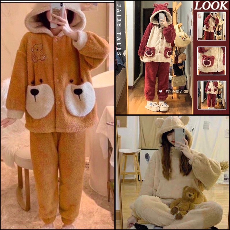 Bộ ngủ GẤU BÔNG ẤM ÁP ( XẢ KHO]