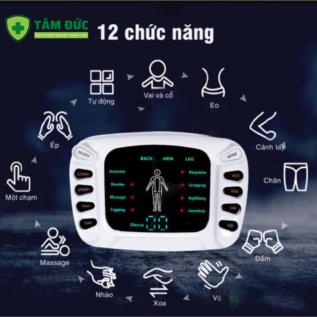 Máy massage xung điện 8 miếng dán YTK-309B, máy mát xa 8 chế độ massage 15 cường độ xung điện