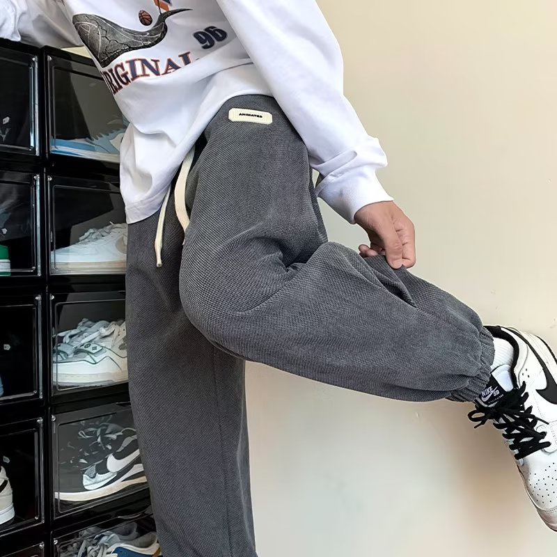 Quần Dài Thể Thao Dáng Rộng Lưng Thun Co Giãn Tốt Kiểu hip-hop Đường Phố Hàn Quốc Cá Tính Cho Nam