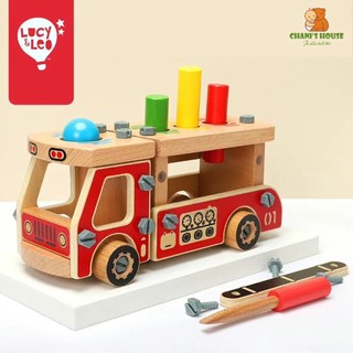 ĐỒ CHƠI XE CỨU HỎA LUCY & LEO TÍCH HỢP CHỨC NĂNG PHÁT TRIỂN VẬN ĐỘNG TINH CHO BÉ BẰNG GỖ CAO CẤP