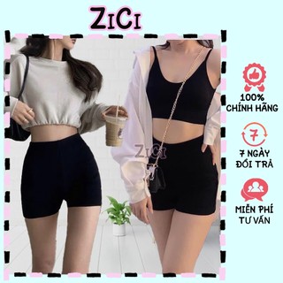 Quần legging đùi ngắn nữ màu đen ôm dáng chất co dãn