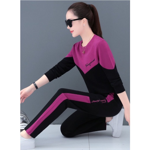 Bộ đồ thể thao nữ đẹp dài tay thu đông B94 - Quần áo mặc nhà, tập thể dục thời trang Quảng Châu cao cấp giá rẻ Bigsize