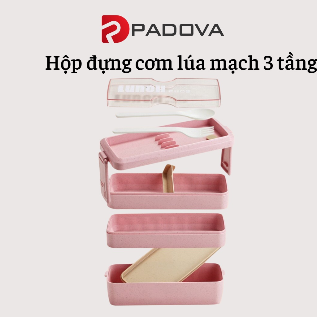 Hộp Đựng Cơm Văn Phòng Lúa Mạch 3 Tầng Giữ Nhiệt Cao Cấp 900ml PADOVA 5637