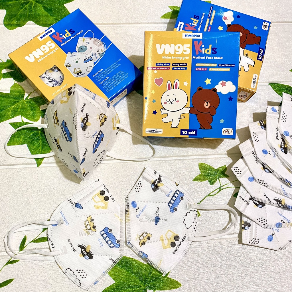 Khẩu trang FAMAPRO VN95 KIDS trẻ em in hình 4 lớp kháng khuẩn 10 cái / hộp
