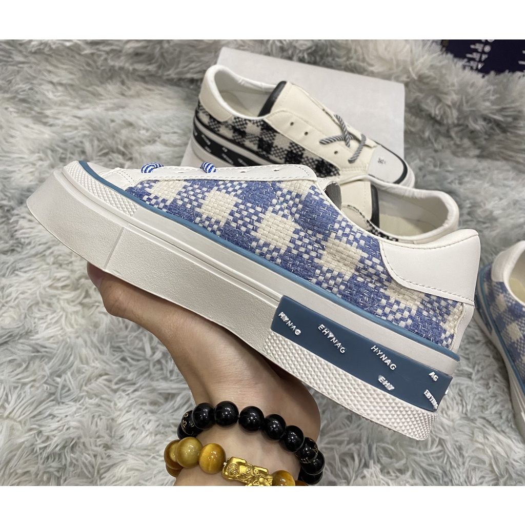 Giày thể thao nữ Vans ⚡ CỰC HOT ⚡ Giày sneaker sọc caro thêu thời trang, phong cách Ulzzang 2 màu đen-xanh hotrend mới