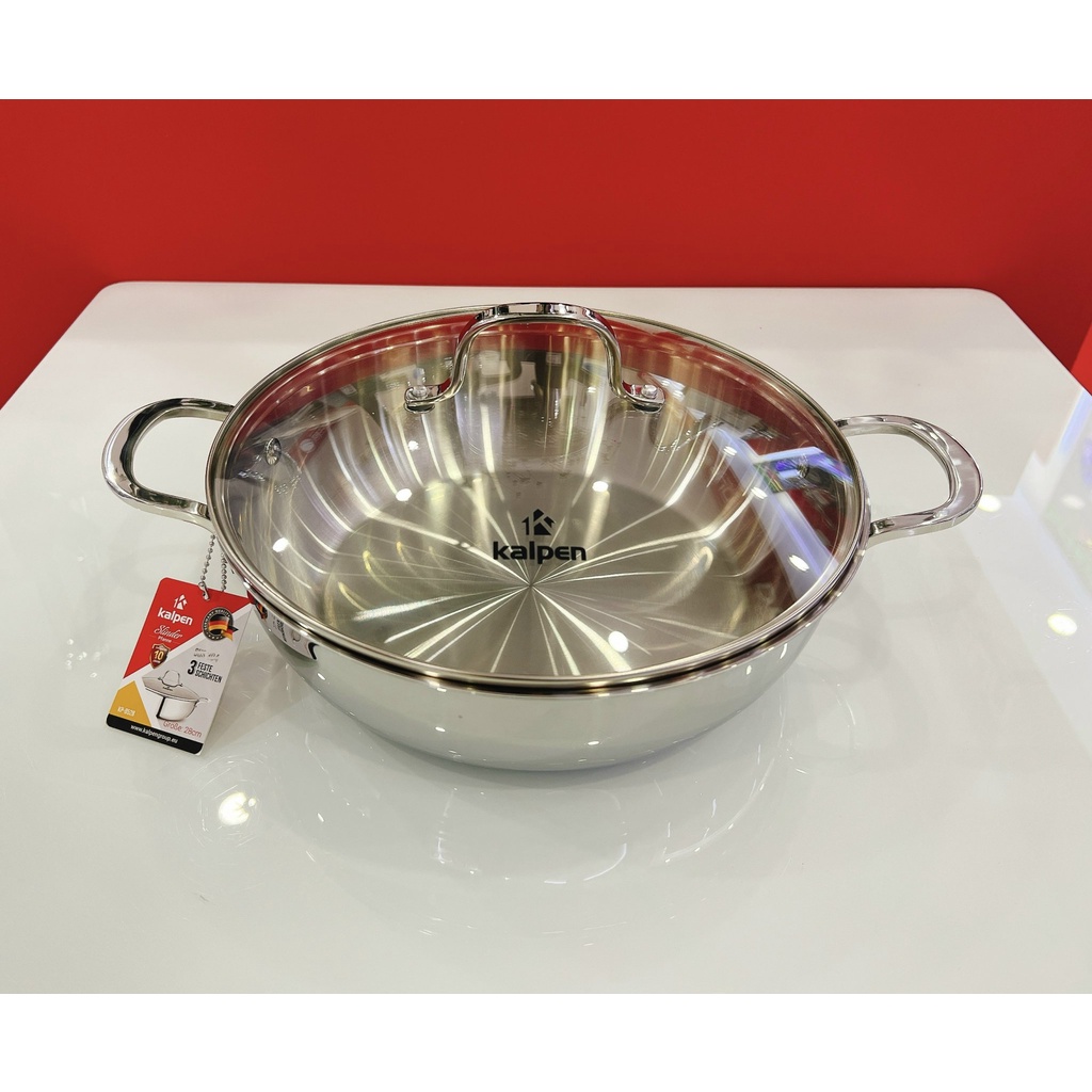 Chảo xào Inox 304 Đúc Liền Nguyên Khối Kalpen 8528 Size 28cm, 30cm nồi lẩu