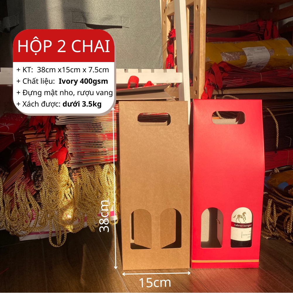 JOGI 20 cái- Túi Giấy Hộp Giấy Đựng 2 Chai Rượu Vang 750ml Tiêu Chuẩn, Mật Nho, Rượu Passion