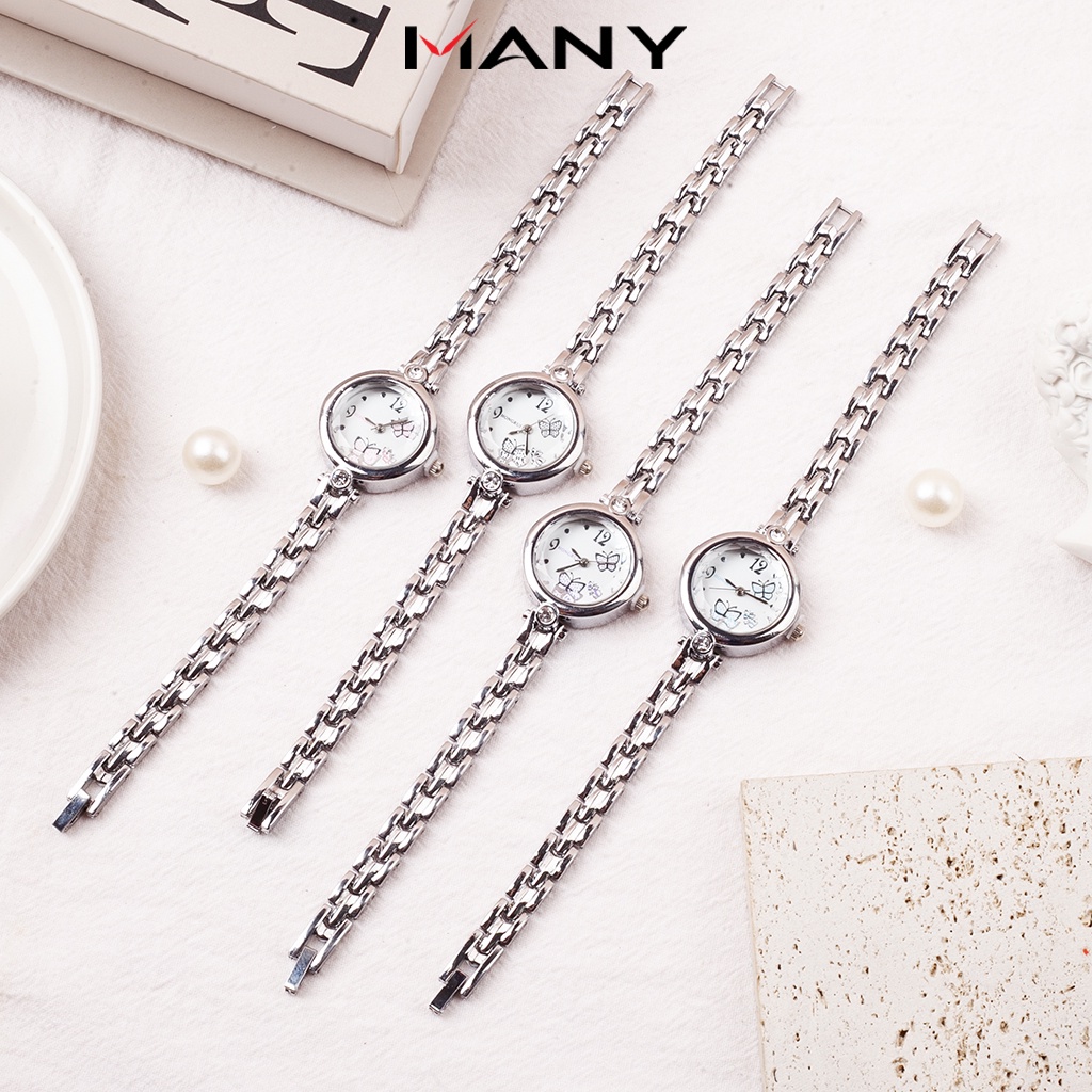 Đồng hồ Hongrui nữ tính - Đồng hồ nữ đeo dạng lắc tay màu bạc thời trang ManYi