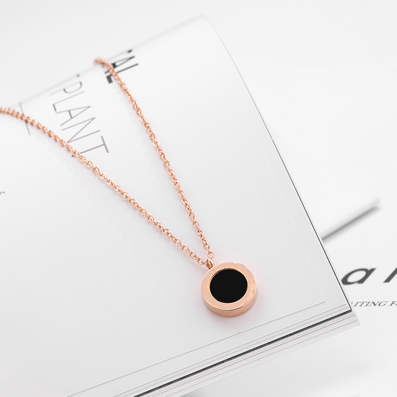 Bộ Vòng cổ Và Bông Tai Hai Mặt Hình Tròn Màu Vàng 18k In Chữ Số La Mã Màu Đen Thời Trang Cho Nữ