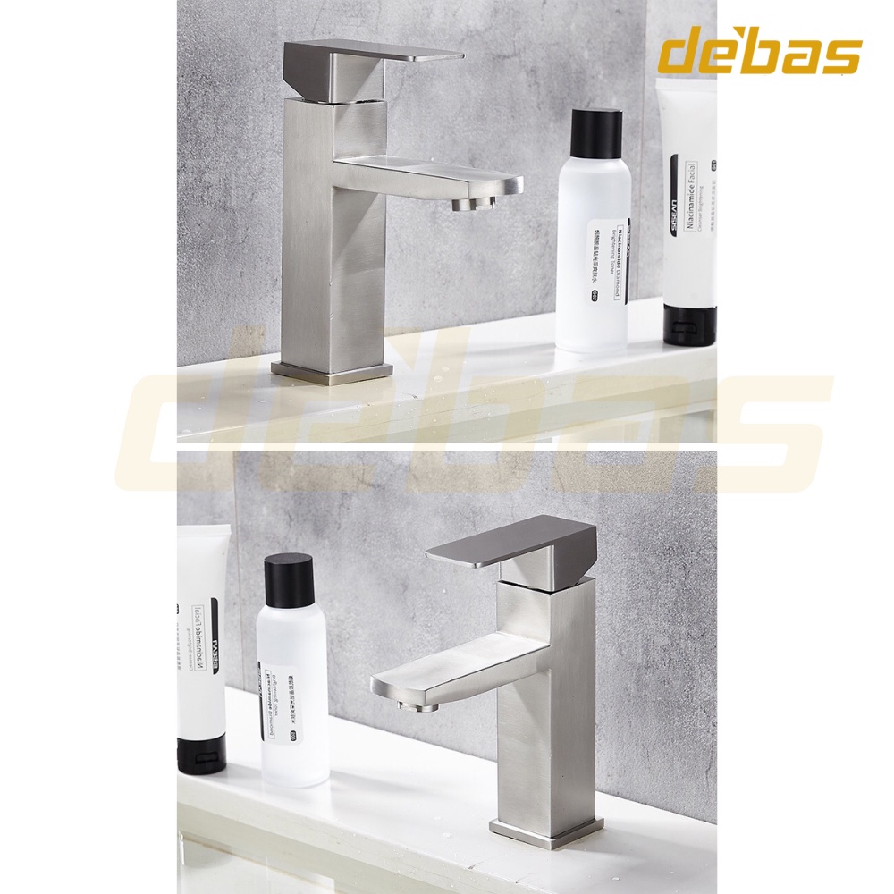 Vòi rửa mặt dáng vuông inox 304 cao cấp hàng đúc nặng vòi lavabo cao 30cm nóng lạnh Debas VI5153