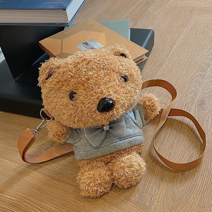 Túi, balo đeo chéo đi học, đi chơi hình gấu Teddy phiên bản Hàn Quốc dễ thương, ngộ nghĩnh