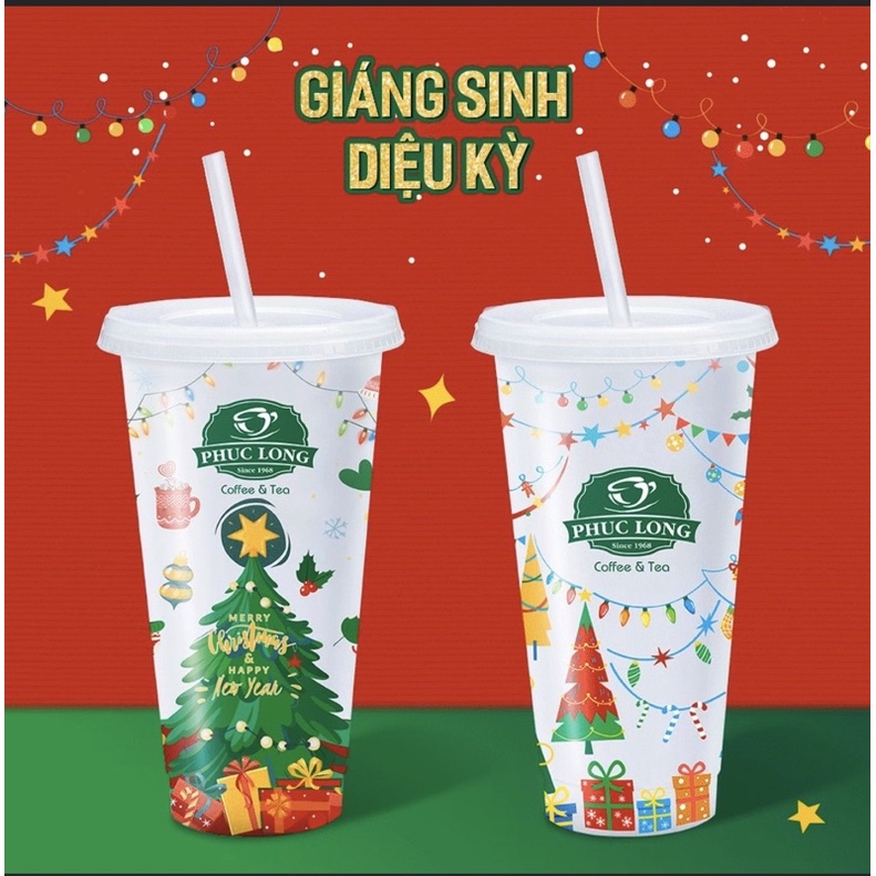 Ly đổi màu Phúc Long phiên bản Giáng Sinh 2022 710ml kèm ống hút nhựa